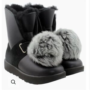 UGG Pure Isley Black waterproof Boots Pom Pom size 9 with box